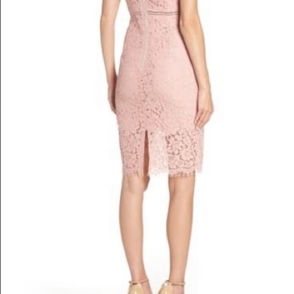 Bardot Midi Dress Sheath Lace Sleeveless Slit Light Pink 8 - Picture 5 of 16